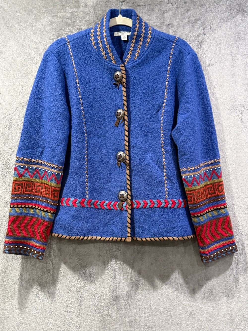 Vintage Coldwater Creek Boiled Wool Southwest Boho Western Concho Jacket Size M